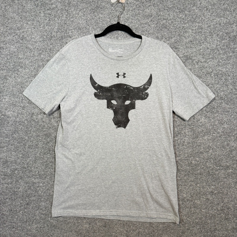 Under Armour Shirt Mens Medium Gray Project Rock Logo‎ Short Sleeve Athleisure